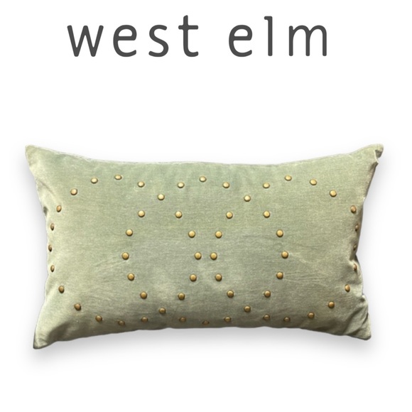 West Elm Studded Velvet Ogee Green Stone Pillows